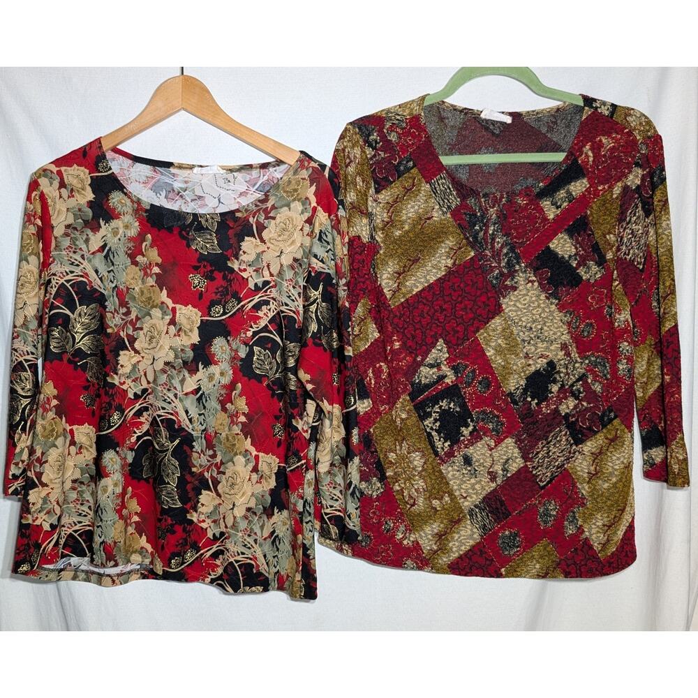 Brittany Black Womens M/L Red‎ Dark Floral Blouse Bundle 3/4 Sleeve Tops Fairy
